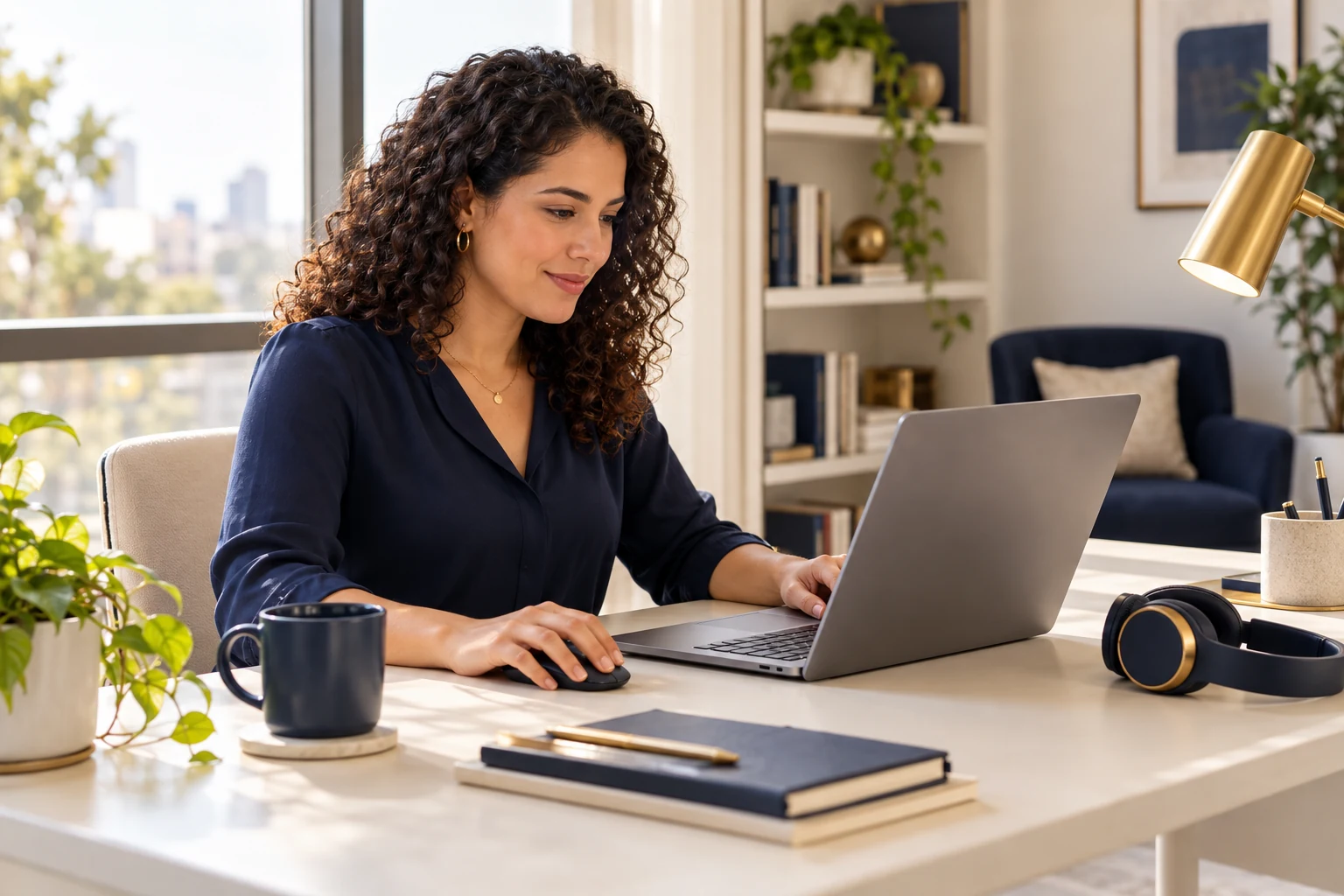 Profissional usando notebook em um ambiente de estudos