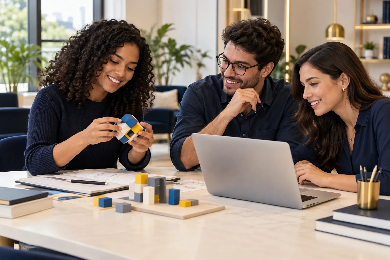 Equipe colaborando na organização de um projeto